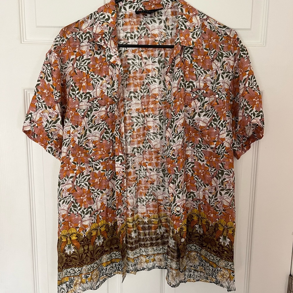 Flowy botanical boho button down shirt